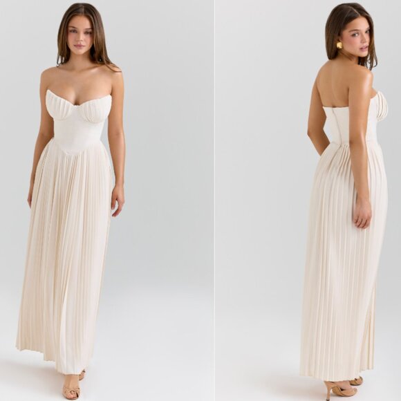 House of CB Dresses & Skirts - HOUSE OF CB 'Marcella' Ivory Georgette Pleated Maxi Dress NWOT